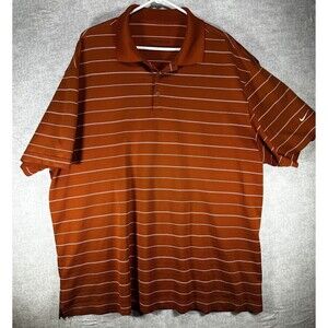 Nike Golf Dri-Fit Polo Shirt Mens Orange w/ White Stripes Size XXL Polyester